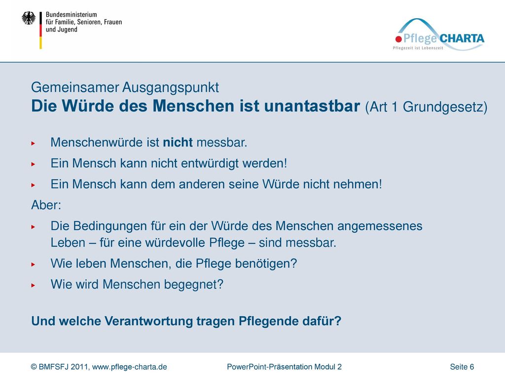 Gemeinsamer Ausgangspunkt Die Würde des Menschen ist unantastbar (Art 1 Grundgesetz)