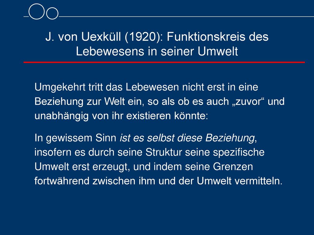 J. von Uexküll (1920): Funktionskreis des Lebewesens in seiner Umwelt