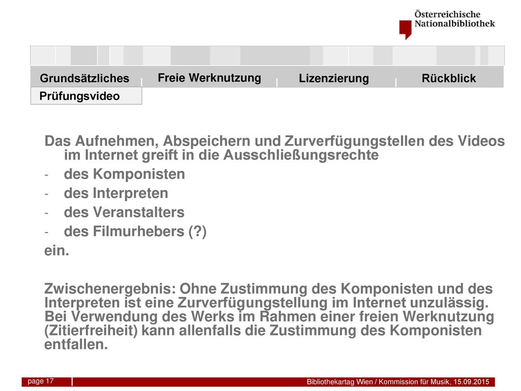Prüfungsvideo Das Aufnehmen, Abspeichern und Zurverfügungstellen des Videos im Internet greift in die Ausschließungsrechte.