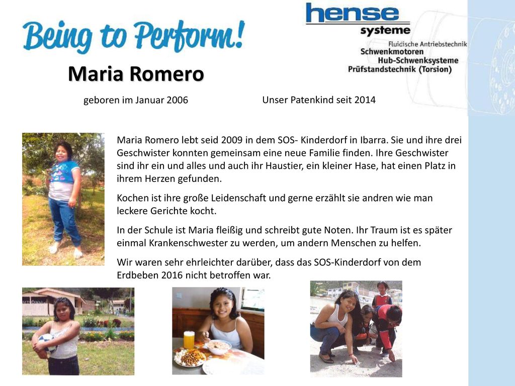 Maria Romero geboren im Januar 2006 Unser Patenkind seit 2014