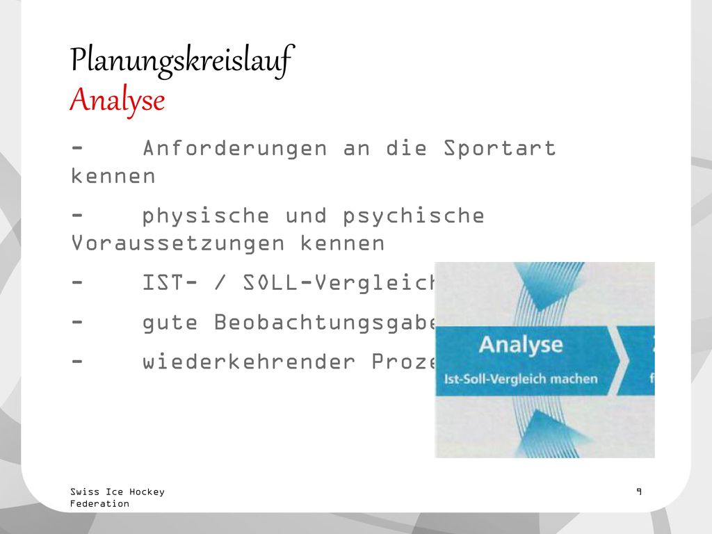Planungskreislauf Analyse - Anforderungen an die Sportart kennen