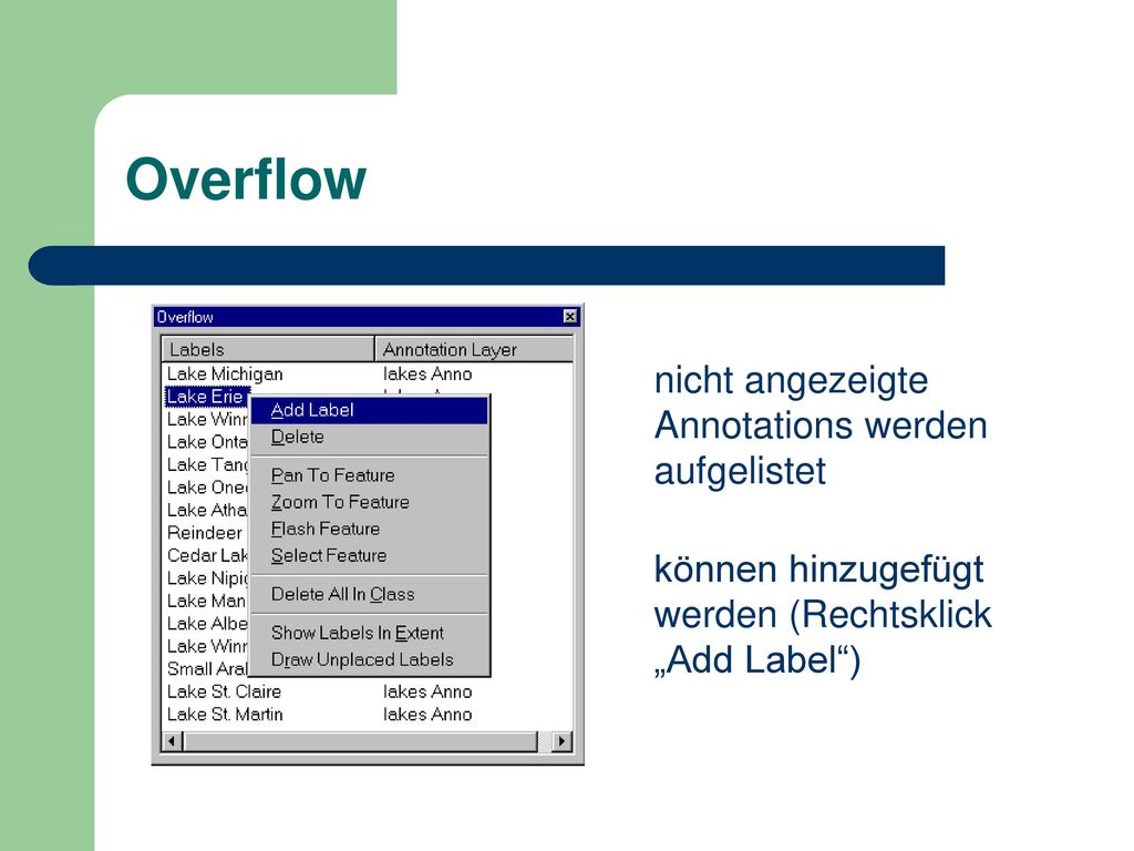 Overflow nicht angezeigte Annotations werden aufgelistet
