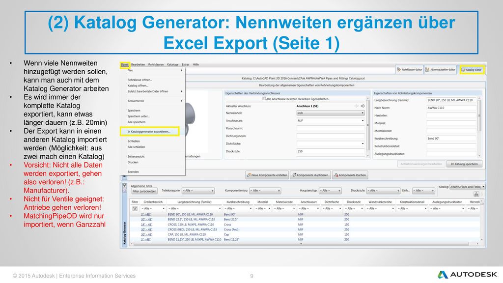 (2) Katalog Generator: Nennweiten ergänzen über Excel Export (Seite 1)