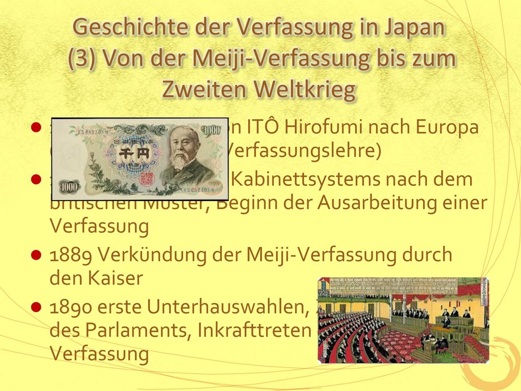 Geschichte der Verfassung in Japan (3) Von der Meiji-Verfassung bis zum Zweiten Weltkrieg