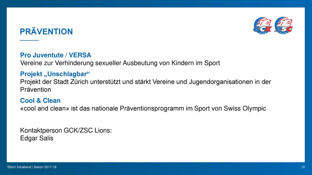 Prävention Pro Juventute / VERSA Vereine zur Verhinderung sexueller Ausbeutung von Kindern im Sport.