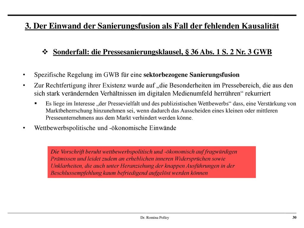 3. Der Einwand der Sanierungsfusion als Fall der fehlenden Kausalität