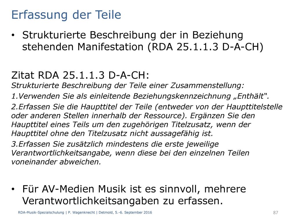 Erfassung der Teile Erfassung der enthaltenen Teile in der umfassenden Beschreibung.