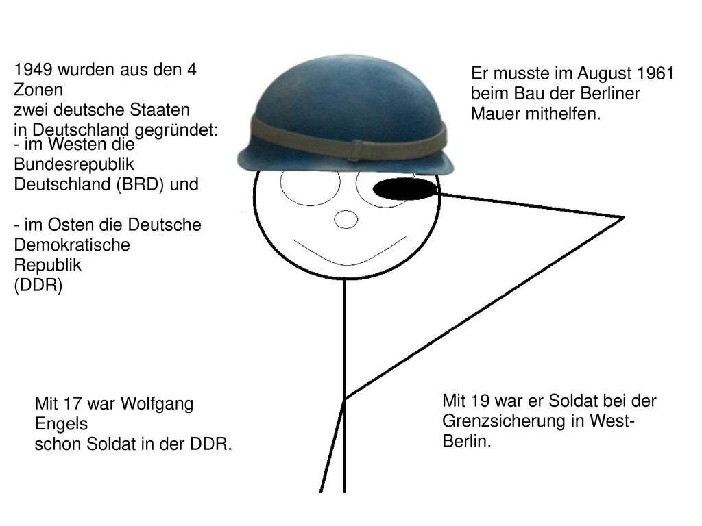 1949 wurden aus den 4 Zonen zwei deutsche Staaten. in Deutschland gegründet: Er musste im August