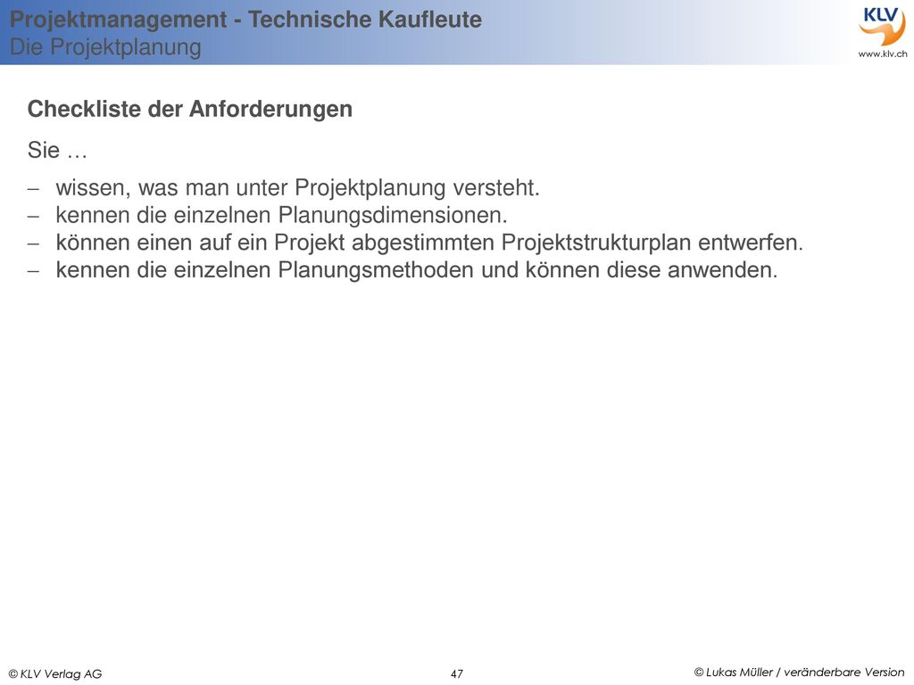 Checkliste der Anforderungen