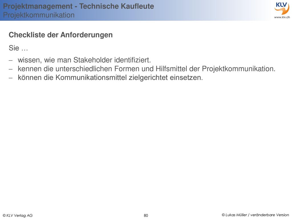 Checkliste der Anforderungen