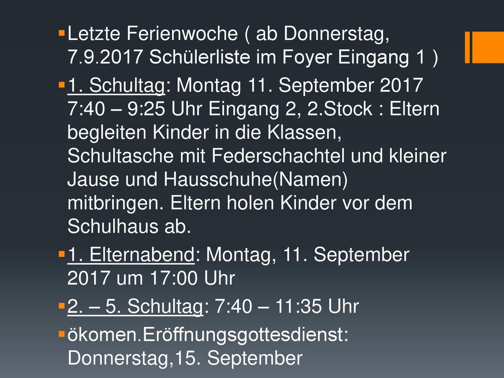 Letzte Ferienwoche ( ab Donnerstag, 7. 9