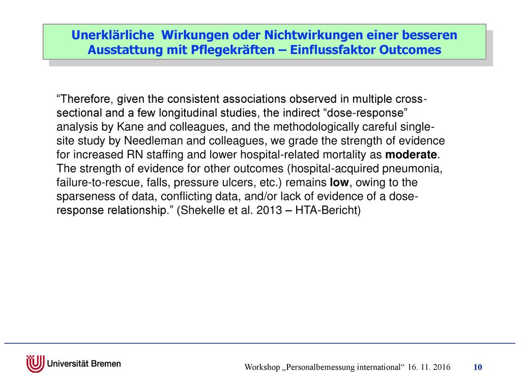 Unerklärliche Wirkungen oder Nichtwirkungen einer besseren Ausstattung mit Pflegekräften – Einflussfaktor Outcomes