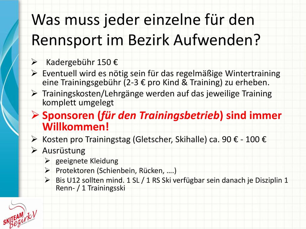 Was muss jeder einzelne für den Rennsport im Bezirk Aufwenden