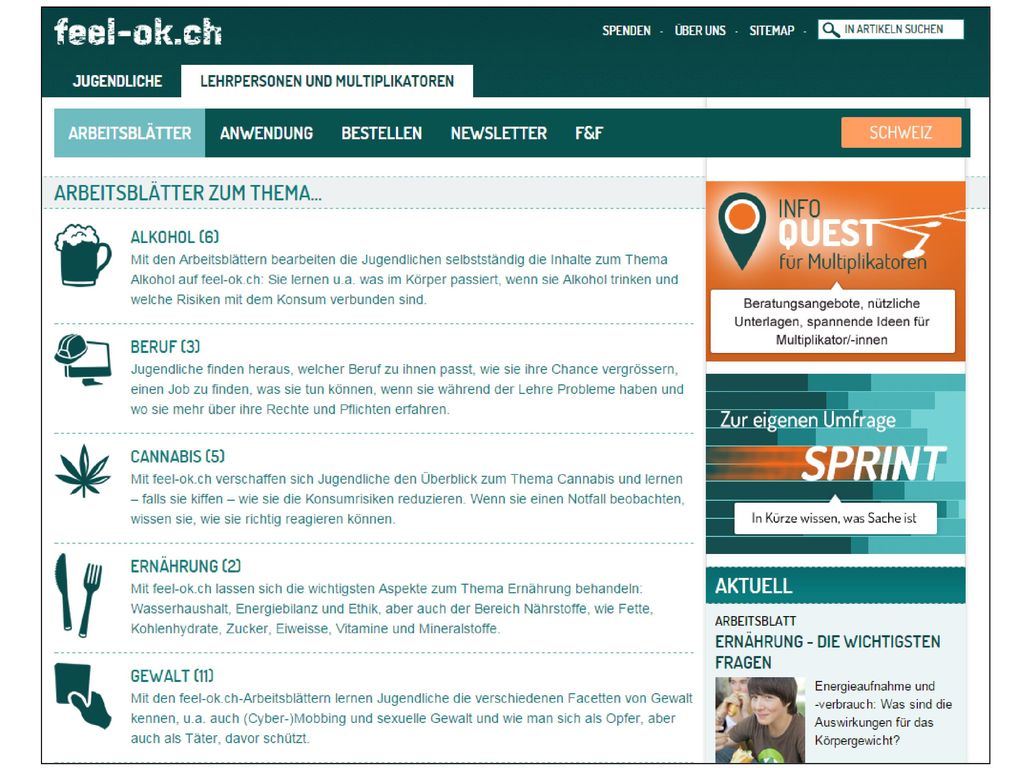Arbeitsblätter – Die Liste