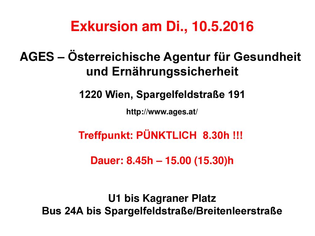 Exkursion am Di., AGES – Österreichische Agentur für Gesundheit. und Ernährungssicherheit.