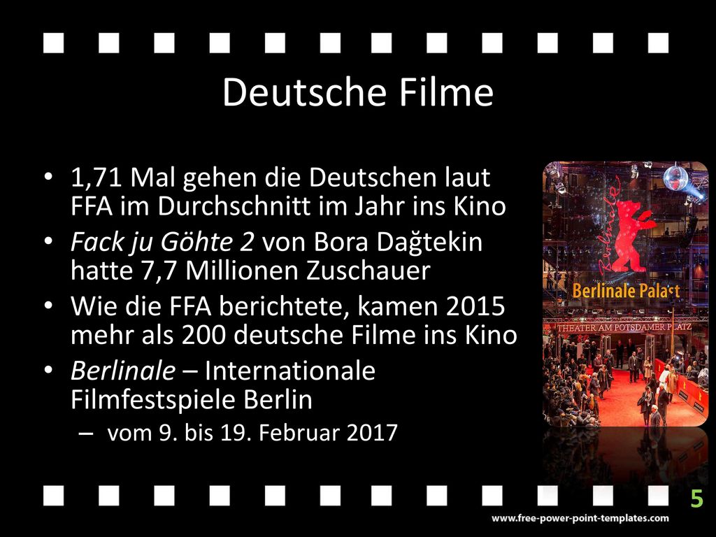 Deutsche Filme 1,71 Mal gehen die Deutschen laut FFA im Durchschnitt im Jahr ins Kino.