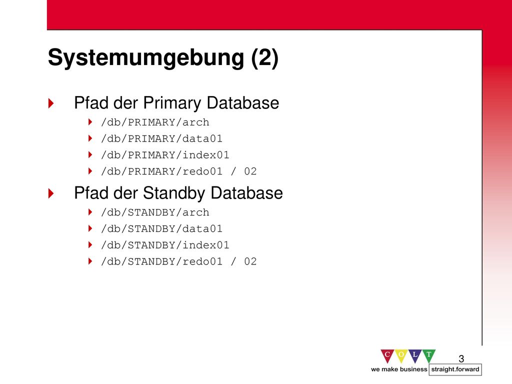 Systemumgebung (2) Pfad der Primary Database Pfad der Standby Database