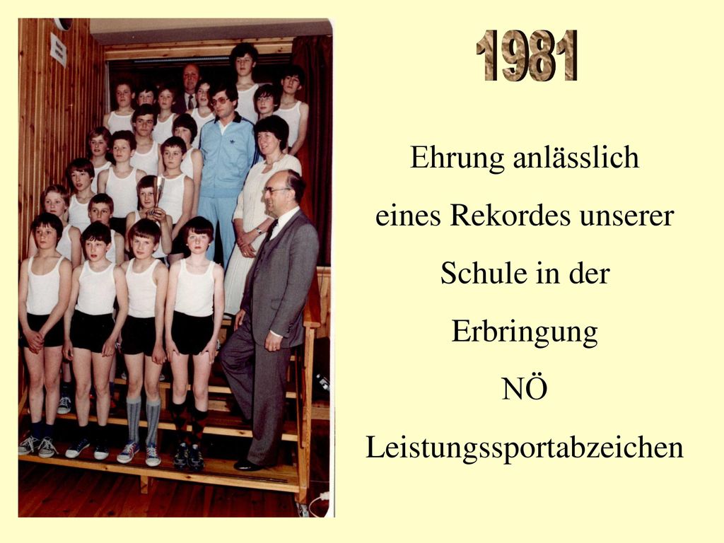 1981 Ehrung anlässlich eines Rekordes unserer Schule in der Erbringung