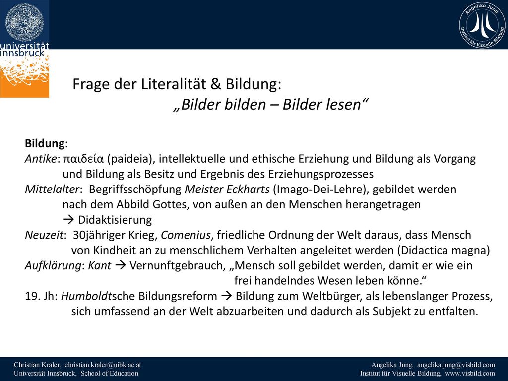 Frage der Literalität & Bildung: „Bilder bilden – Bilder lesen