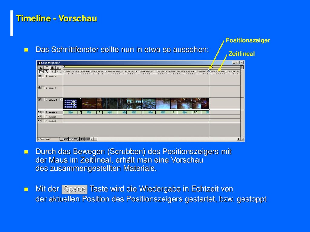Timeline - Vorschau Das Schnittfenster sollte nun in etwa so aussehen: