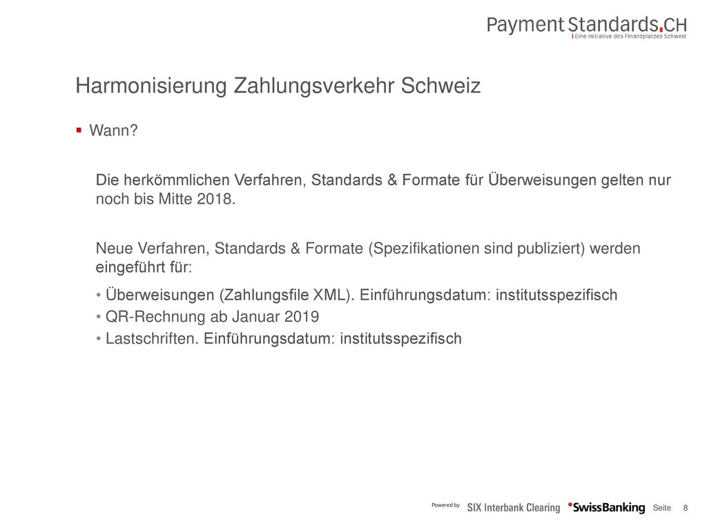Harmonisierung Zahlungsverkehr Schweiz Standardpräsentation Banken