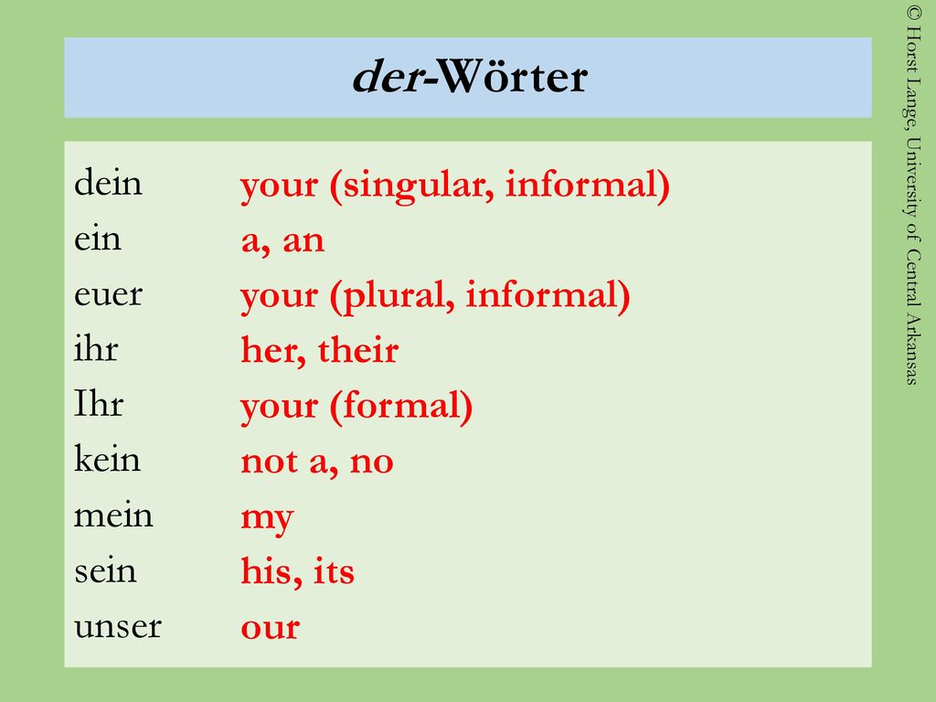 der-Wörter dein ein euer ihr Ihr kein mein sein unser