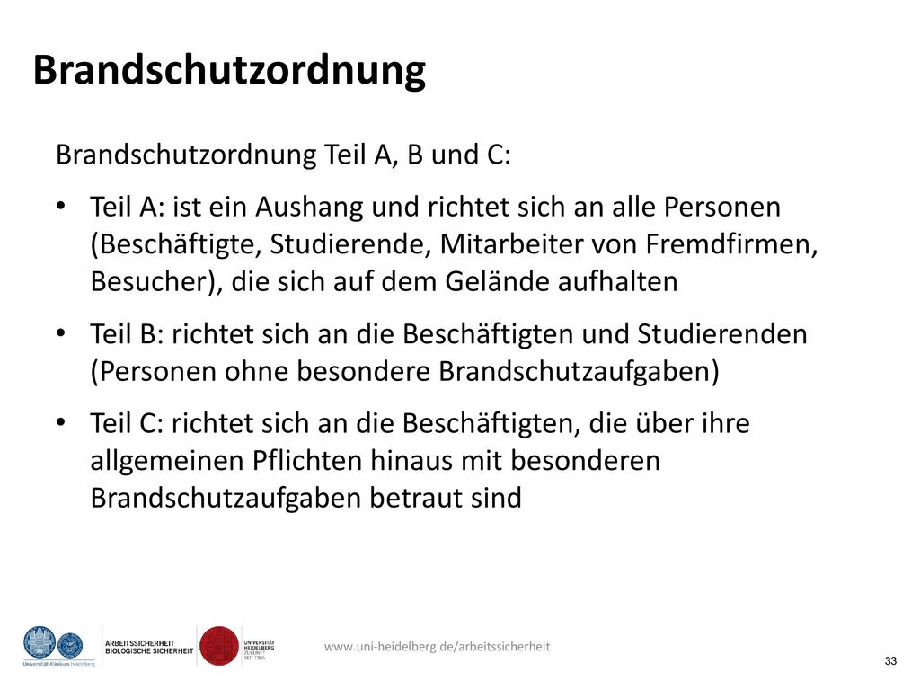 Brandschutzordnung Brandschutzordnung Teil A, B und C: