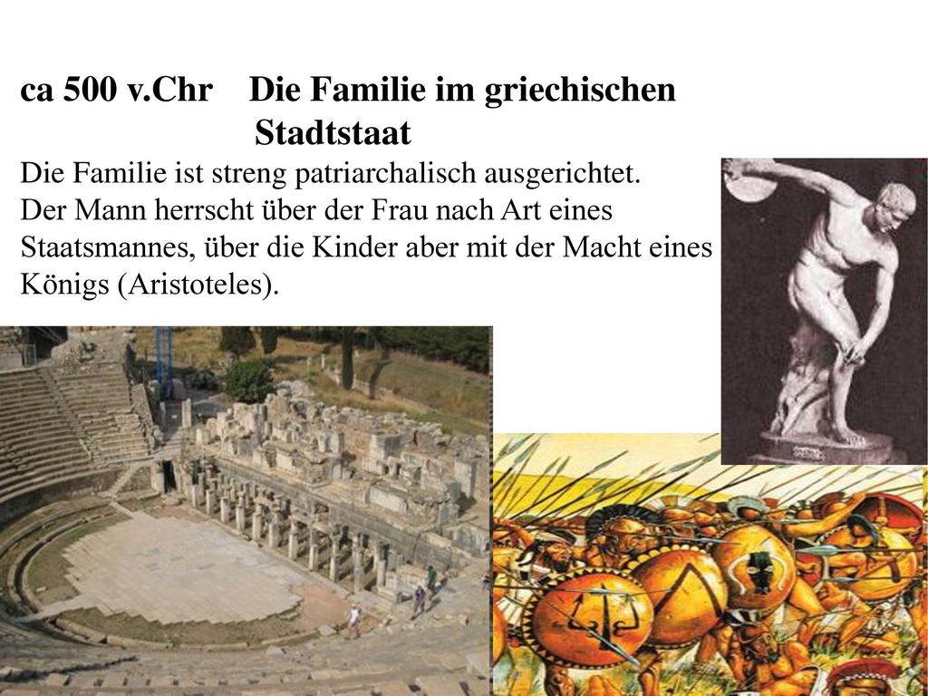 ca 500 v.Chr Die Familie im griechischen Stadtstaat Die Familie ist streng patriarchalisch ausgerichtet.