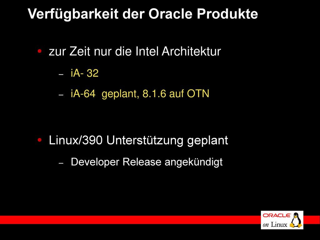Verfügbarkeit der Oracle Produkte