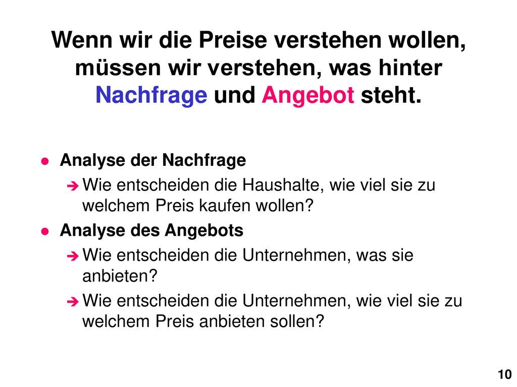 Wenn wir die Preise verstehen wollen, müssen wir verstehen, was hinter Nachfrage und Angebot steht.