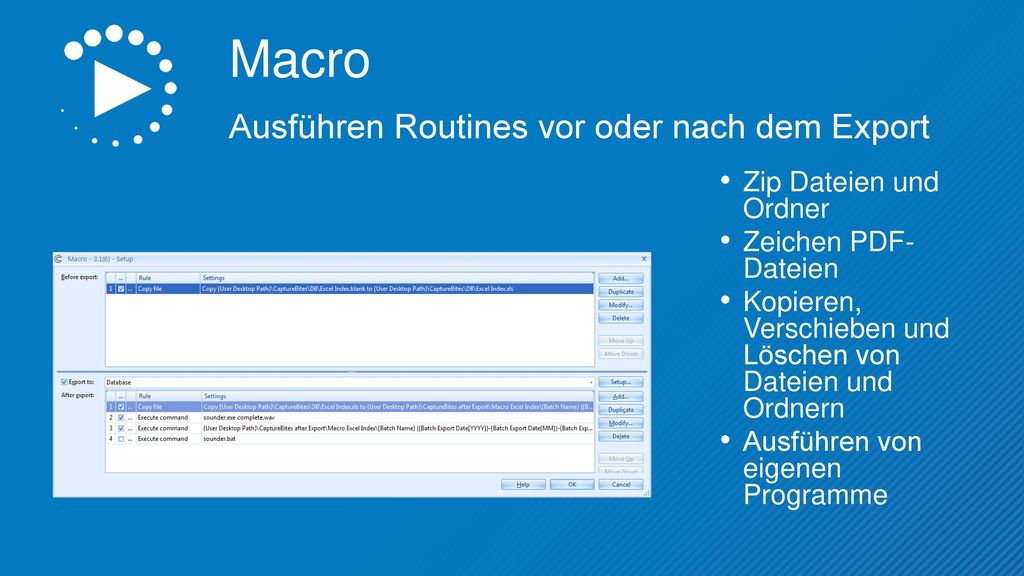 Macro Ausführen Routines vor oder nach dem Export