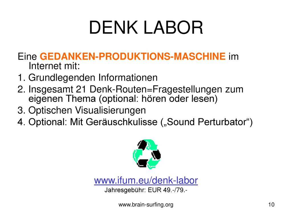 DENK LABOR Eine GEDANKEN-PRODUKTIONS-MASCHINE im Internet mit: