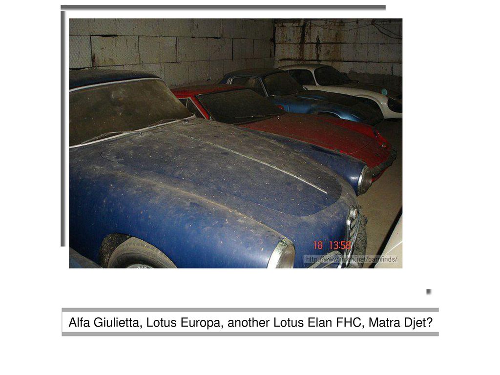 Alfa Giulietta, Lotus Europa, another Lotus Elan FHC, Matra Djet