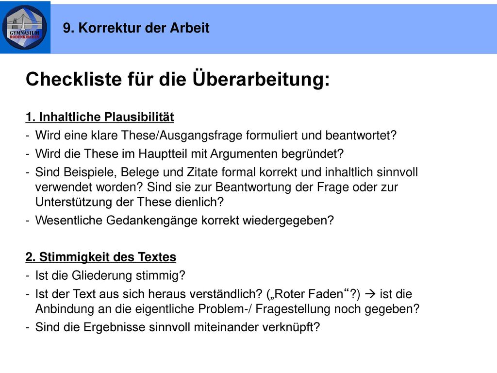 Checkliste für die Überarbeitung:
