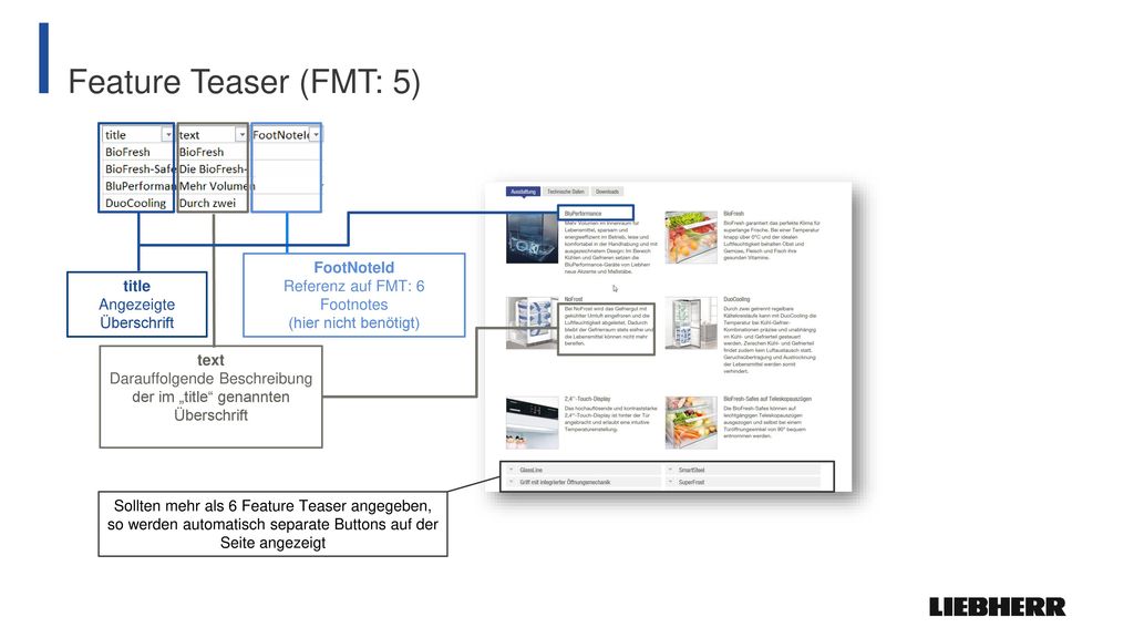 Feature Teaser (FMT: 5) FootNoteId Referenz auf FMT: 6 Footnotes