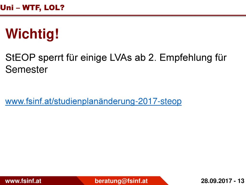 Wichtig! StEOP sperrt für einige LVAs ab 2. Empfehlung für Semester