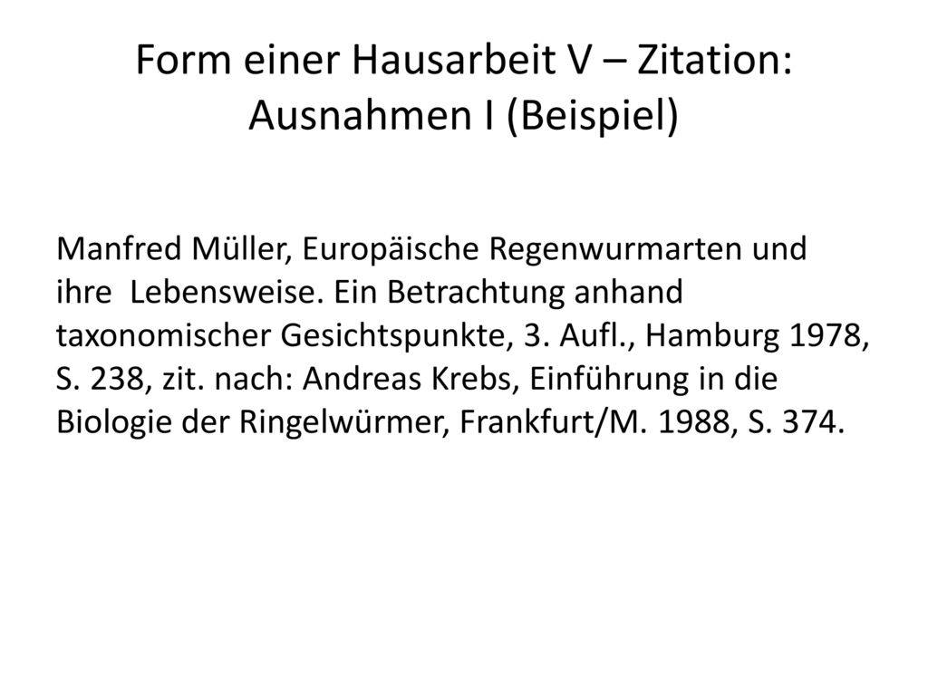 Form einer Hausarbeit V – Zitation: Ausnahmen I (Beispiel)