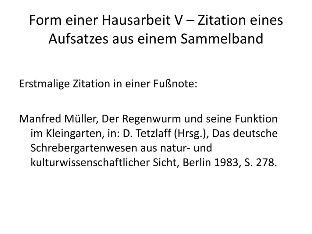 Form einer Hausarbeit V – Zitation eines Aufsatzes aus einem Sammelband
