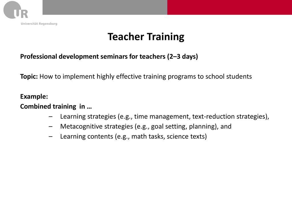 Teacher Training Professional development seminars for teachers (2–3 days)