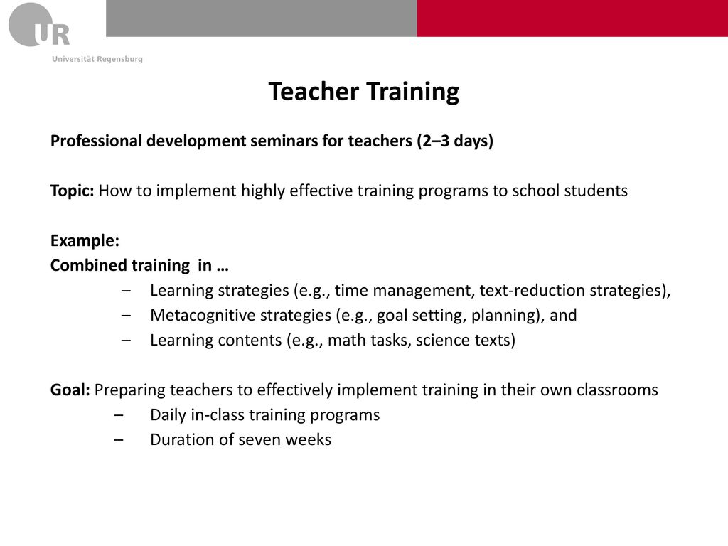 Teacher Training Professional development seminars for teachers (2–3 days)