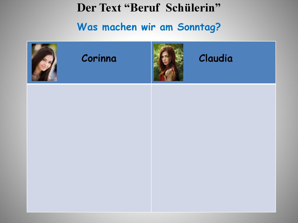 Der Text Beruf Schülerin Was machen wir am Sonntag