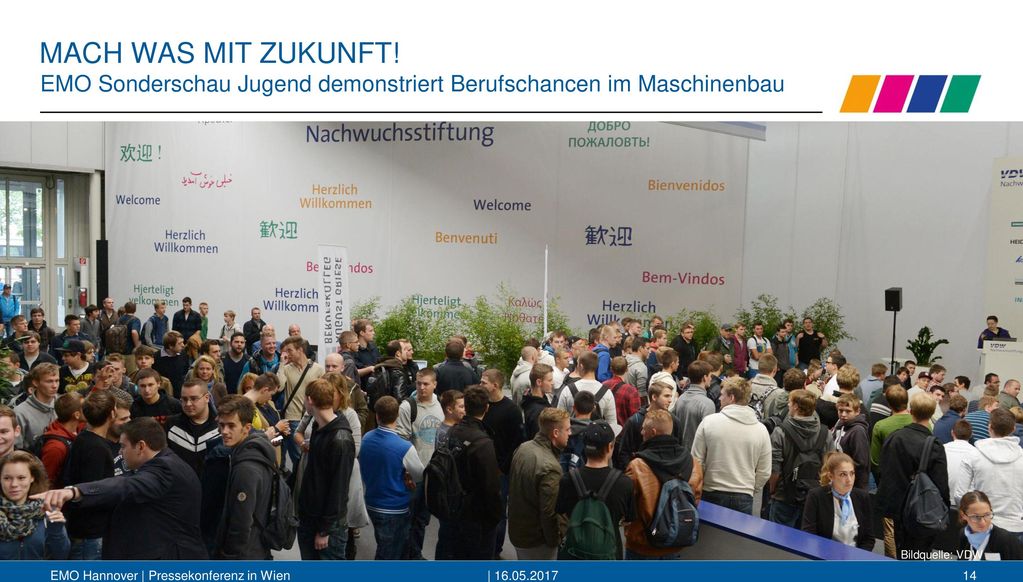 MACH WAS MIT ZUKUNFT! EMO Sonderschau Jugend demonstriert Berufschancen im Maschinenbau. Bildquelle: VDW.