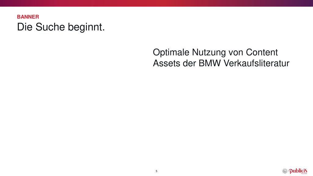 Banner Die Suche beginnt. Optimale Nutzung von Content Assets der BMW Verkaufsliteratur