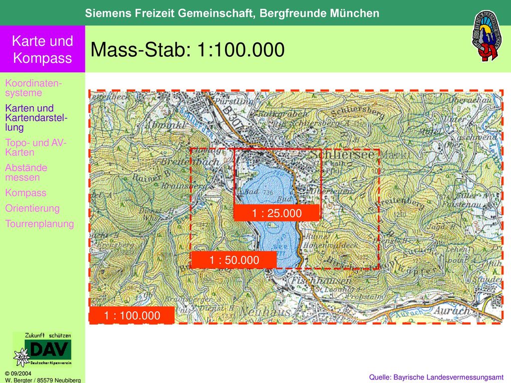 Mass-Stab: 1: Koordinaten-systeme. Karten und Kartendarstel-lung. Topo- und AV-Karten. Abstände messen.