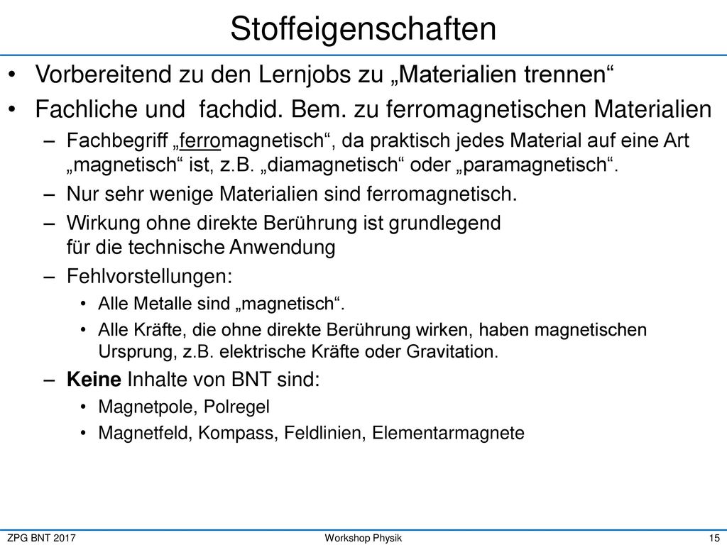 Stoffeigenschaften Praktikum Vorbereitend zu den Lernjobs zu „Materialien trennen
