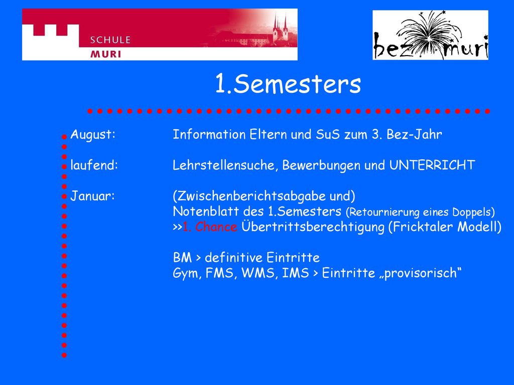 1.Semesters August: Information Eltern und SuS zum 3. Bez-Jahr