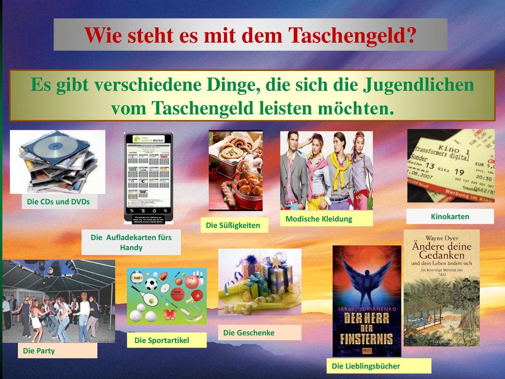 Wie steht es mit dem Taschengeld Die Aufladekarten fürs Handy