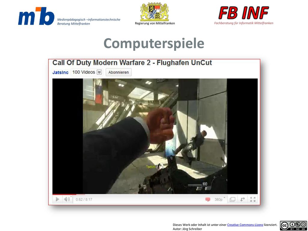 Computerspiele Beispiele für Ego-Shooter Call of Duty und auf der nächsten Folie ein Genre-Mix aus Rollenspiel/Ego-Shooter Grand Theft Auto 4.