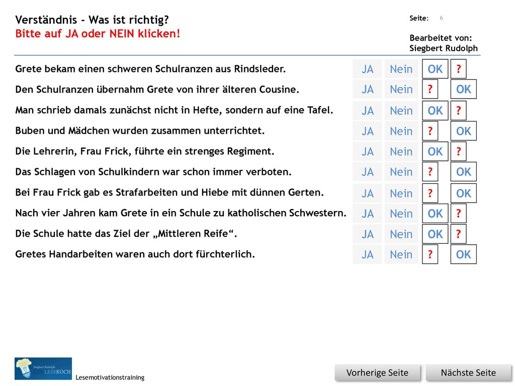 Verständnis - Was ist richtig Bitte auf JA oder NEIN klicken!