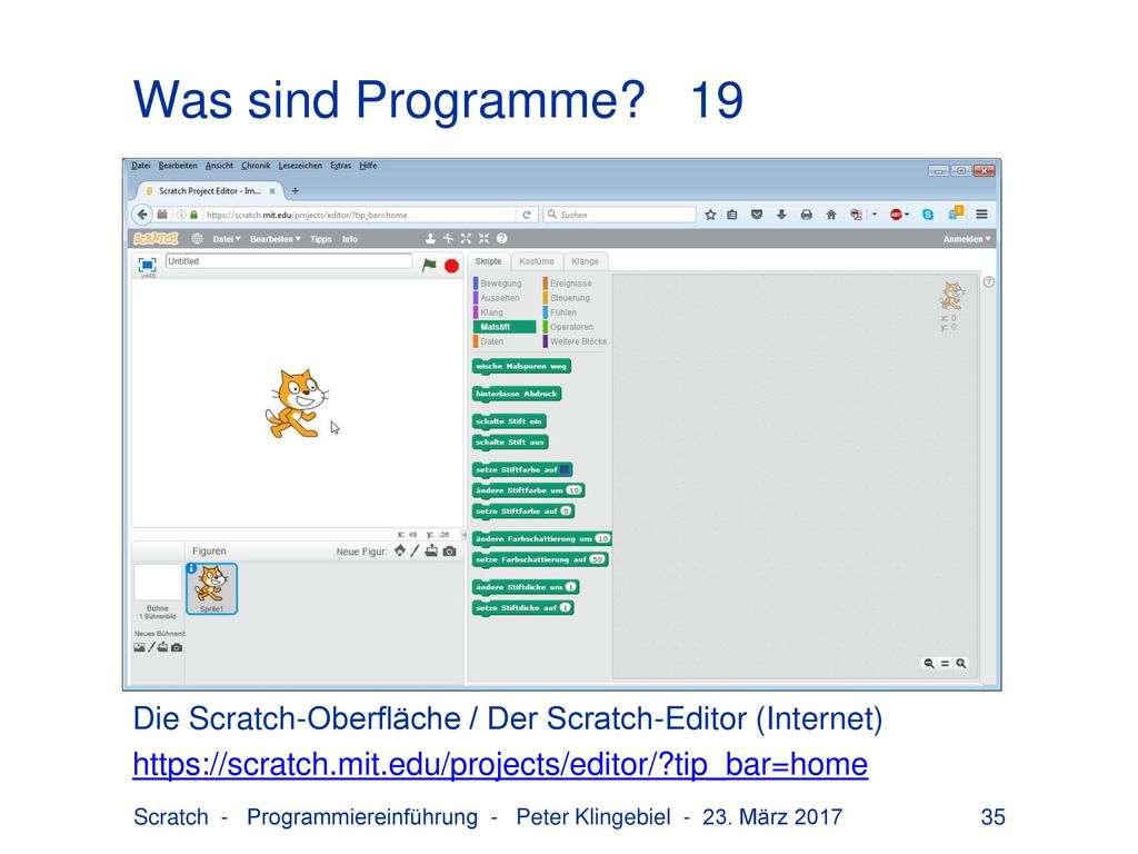 Was sind Programme 19 Die Scratch-Oberfläche / Der Scratch-Editor (Internet)   tip_bar=home.